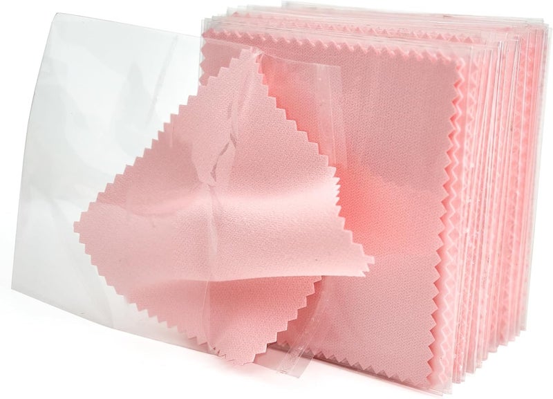 PINGMIC 60PCS Jewelry Cleaning Cloth, Professional Polishing Cloth Individually Wrapped, Pink Silver Polishing Cloth for Jewelry Sterling Silver Gold Platinum Watch Coins and More (3.15" x 3.15") - Image 1